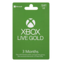 Microsoft Gift Card, XBox, Live Gold, $24.99