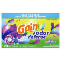 Gain + Odor Defense Dryer Sheets, Super Fresh Blast Scent