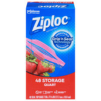 Ziploc® 00310 Storage Bag with Smart Zip Plus® Seal, 1 Qt, 48