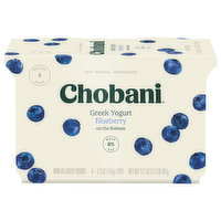 Chobani Yogurt, Greek, Non-Fat, Blueberry, On The Bottom, Value 4 Pack - 4 Each 