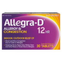 Allegra-D Allergy & Congestion, 12 HR, Non-Drowsy, Tablets - 30 Each