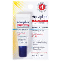 Aquaphor Lip Protectant, +Sunscreen, Broad Spectrum SPF 30 - 0.35 Ounce 