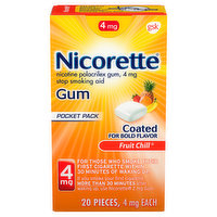 Nicorette Stop Smoking Aid, 4 mg, Gum, Coated, Fruit Chill, Pocket Pack - 20 Each 