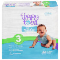 Tippy Toes Diapers, Ultra Absorbent, Size 3 (16-28 lb), Jumbo Pack - 32 Each 