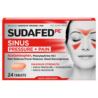 Sudafed PE Sinus Pressure + Pain, Non-Drowsy, Maximum Strength, Tablets - 24 Each 