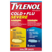 Tylenol Cold + Flu, Severe, Day/Night, Caplets, for Adults - 24 Each 