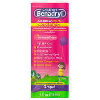 Benadryl Allergy Plus Congestion, Liquid, Grape Flavored