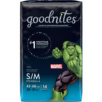 GoodNites Underwear, Nighttime, Marvel, S/M (43-68 lbs), Boys