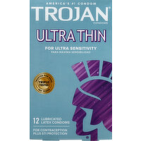 Trojan Condoms, Latex, Lubricated, Ultra Thin - 12 Each 