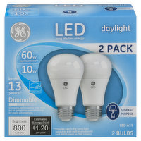 GE Light Bulbs, LED, Daylight, 10 Watts, 2 Pack - 2 Each