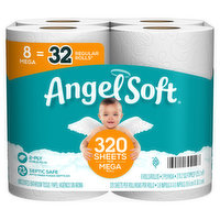Angel Soft Bathroom Tissue, Unscented, Mega Rolls, 2-Ply - 8 Each