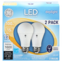 GE Light Bulbs, LED, Daylight, 15 Watts, 2 Pack - 2 Each 
