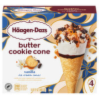 Haagen-Dazs Ice Cream Cones, Vanilla, Butter Cookie Cone - 4 Each 