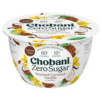 Chobani Yogurt, Greek, Nonfat, Zero Sugar, Toasted Coconut Vanilla Flavored