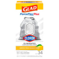 Glad ForceFlex Plus Drawstring Bags, Tall Kitchen, Beachside Breeze - 34 bags