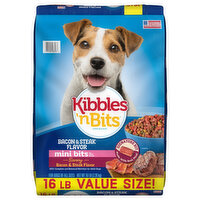 Kibbles 'n Bits Dog Food, Bacon & Steak Flavor, Savory, Mini Bits, Value Size - 16 Pound 