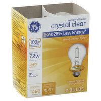 GE Light Bulbs, Halogen, Crystal Clear, 72 Watts - 2 Each