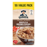 Quaker Instant Oatmeal, Maple & Brown Sugar, Value Pack - 18 Each 