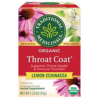 Traditional Medicinals Herbal Supplement, Organic, Throat Coat, Lemon Echinacea, Tea Bags - 16 Each 