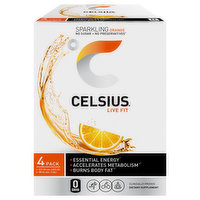 Celsius Energy Drink, Orange, Sparkling, 4 Pack