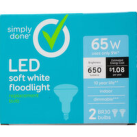 Simply Done Light Bulb, LED, Floodlight, Soft White, 65 Watts - 2 Each 