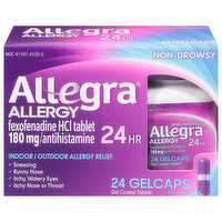 Allegra Allergy Relief, 24 Hr, Indoor/Outdoor, 180 mg, Gelcaps - 24 Each 