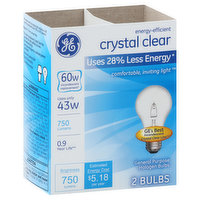 GE Light Bulbs, Halogen, Crystal Clear, 43 Watts - 2 Each