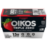 Oikos Yogurt, Blended, Greek, Nonfat, Strawberry Flavored, 4 Pack - 4 Each 