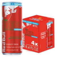 Red Bull Red Edition Sugar Free Energy Drink, Watermelon, 80mg Caffeine, - 4 Each 