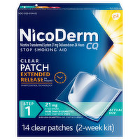 NicoDerm CQ Stop Smoking Aid, Clear Patch - 14 Each 