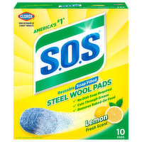 Clorox Steel Wool Pads, Soap Filled, Reusable, Lemon Fresh Scent - 10 Each