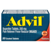 Advil Pain Reliever/Fever Reducer, 200 mg, Coated Tablets - 50 Each 