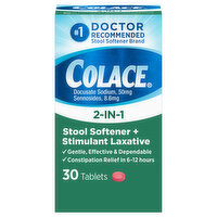 Colace Stool Softener + Stimulant Laxative, 2-in-1, Tablets - 30 Each 