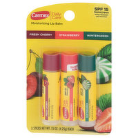 Carmex Lip Balm, Moisturizing, Fresh Cherry/Strawberry/Wintergreen, SPF 15, Sticks - 3 Each 