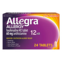 Allegra Allergy Relief, Indoor/Outdoor, Non-Drowsy, 12 Hr, Tablets - 24 Each 