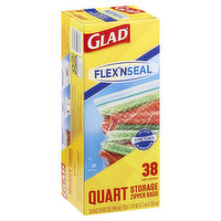Glad Zipper Bags, Storage, Quart - 38 Each