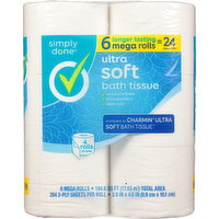 Simply Done Bath Tissue, Ultra Soft, Mega Roll, 2-Ply - 6 Each 