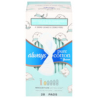 Always Pads, Pure Cotton with Flexfoam, Regular Flow with Flexi-Wings, Unscented, Size 1 - 28 Each 