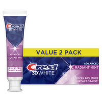 Crest 3D White Advanced Toothpaste, Radiant Mint, Pack of 2