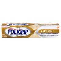 Poligrip Denture Adhesive Cream, Super, Extra Care - 2.2 Ounce 