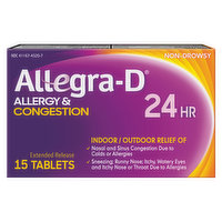 Allegra-D Allergy & Congestion, Indoor/Outdoor Relief, Non-Drowsy, 24 Hr, Extended Release Tablets - 15 Each