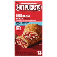 Hot Pockets Sandwiches, Premium, Garlic Buttery Crust, Pepperoni Pizza, 12 Pack - 12 Each 