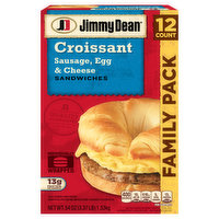 Jimmy Dean Sandwiches, Sausage, Egg & Cheese, Croissant, Family Pack - 12 Each