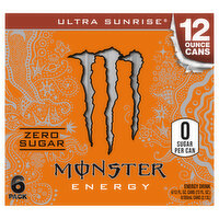 Monster Energy Drink, Zero Sugar, Ultra Sunrise, 6 Pack