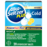Alka-Seltzer Cold, Severe, Effervescent Tablets, Night, Lemon - 20 Each 
