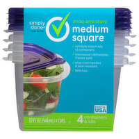 Simply Done Containers & Lids, Medium Square, 32 Ounces - 4 Each 