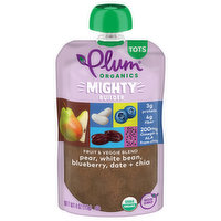 Plum Organics Mighty Builder™ Fruit & Veggie Blend Pear, White Bean, Blueberry, Date + Chia 4oz Pouch - 4 Ounce 