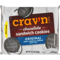 Crav'n Flavor Sandwich Cookies, Chocolate, Original with Vanilla Creme - 14.3 Ounce 