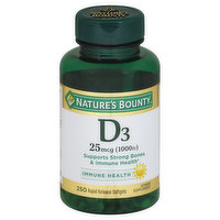 Nature's Bounty Vitamin D3, 25 mcg (1000 IU), Rapid Release Softgels - 250 Each 
