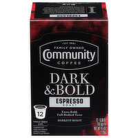 Community Coffee Coffee, Espresso Roast, Dark & Bold, Single Serve Cups - 12 Each
